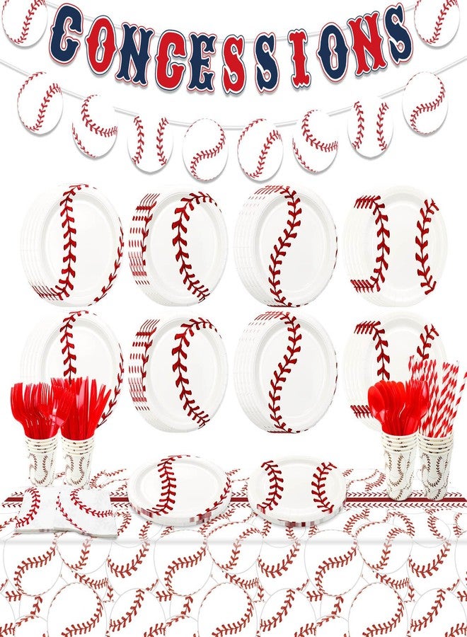 PTECDROTS Baseball Party Decorations - 163Pcs Baseball Themed Party Decorations Includes Baseball Plates, Napkins, Tablecloth, Cups, Concessions Banner for Sports Baseball Party Baseball Birthday Party Supplies - Image 1